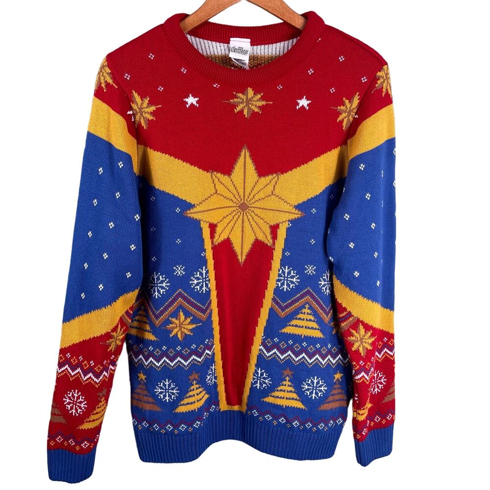 Marvel Captain Marvel Sweater Men Small Red Blue Ugly Christmas Avengers Holiday